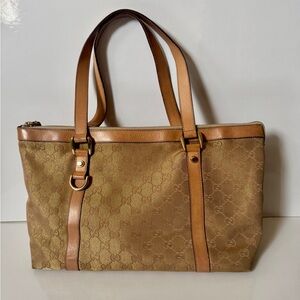 Gucci GG Monogram Canvas Tote Bag | Brown Leather | Authentic